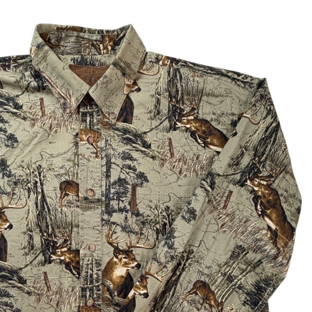 North River Outfitters Mens Deer Wildlife Print Cotton Button Down Shirt Large